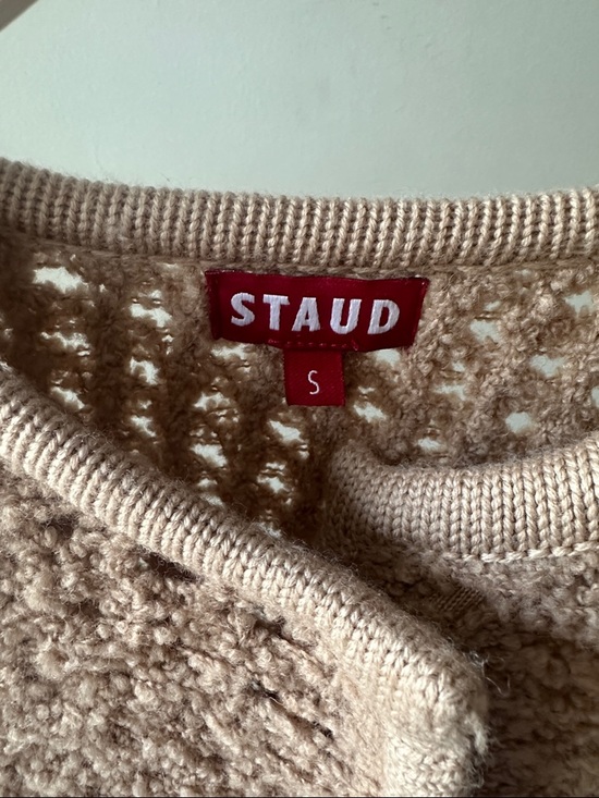 STAUD Textured Beige Cardigan with Removeable Shoulder Pads - Picture 2 of 6